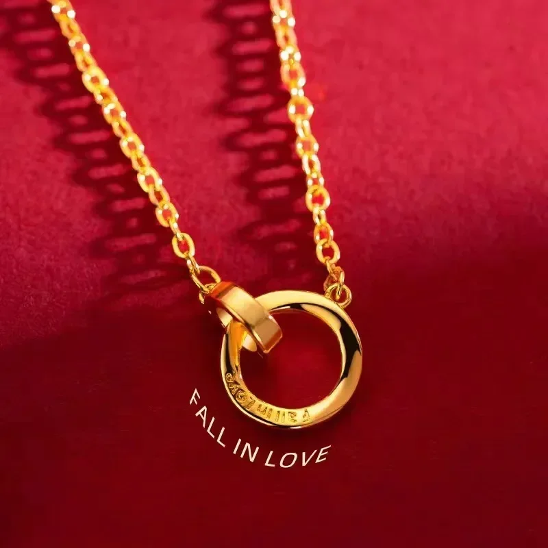 Luxury quality jewelry pure gold Mobius ring pendant necklace 999 real gold AU24K women\'s light luxury pure gold necklace