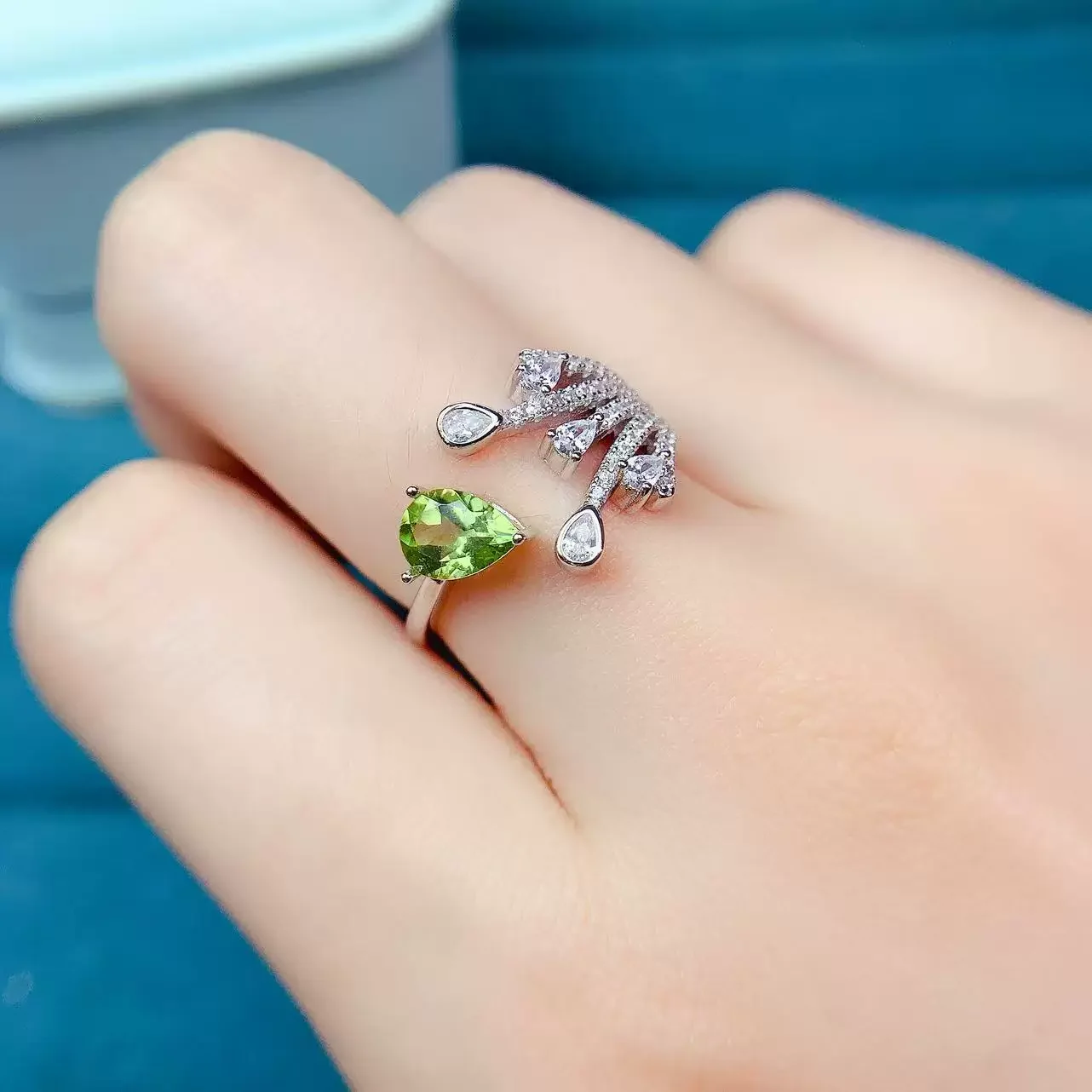 MeiBaPJ 5mm*7mm Water Drop Stone 925 Silver Fashion Olivine Ring Setting DIY Empty Holder for Women Fine Charm Jewelry