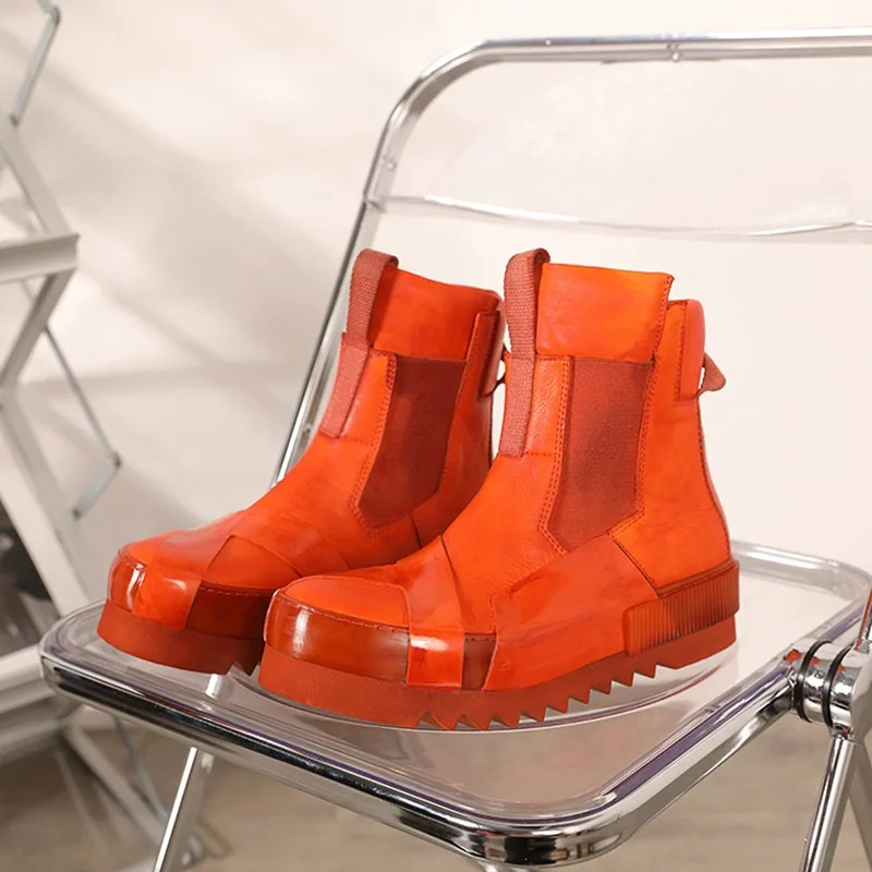 Design Genuine Leather Thick Sole Height Increasing Casual Shoes Men's Boots High Top Sport Ankle Boots Male Autumn Winter