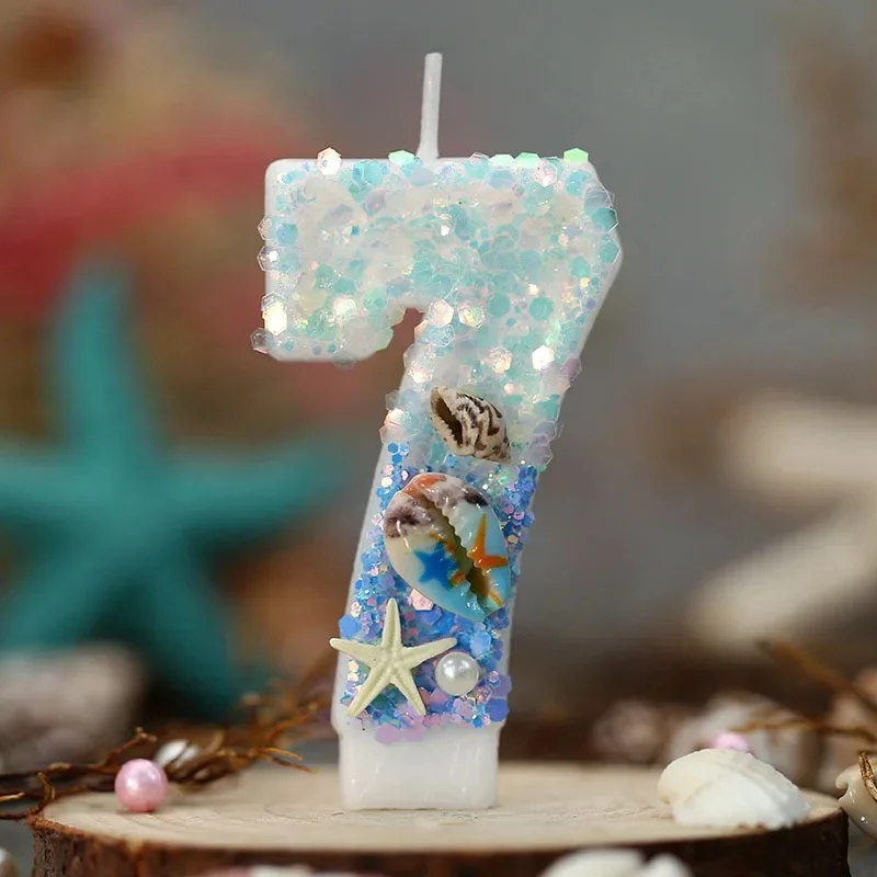 Shell & Snowflake Frozen 0-9 Number Birthday Candles Digital Cake Topper Birthday Party Decor view 5