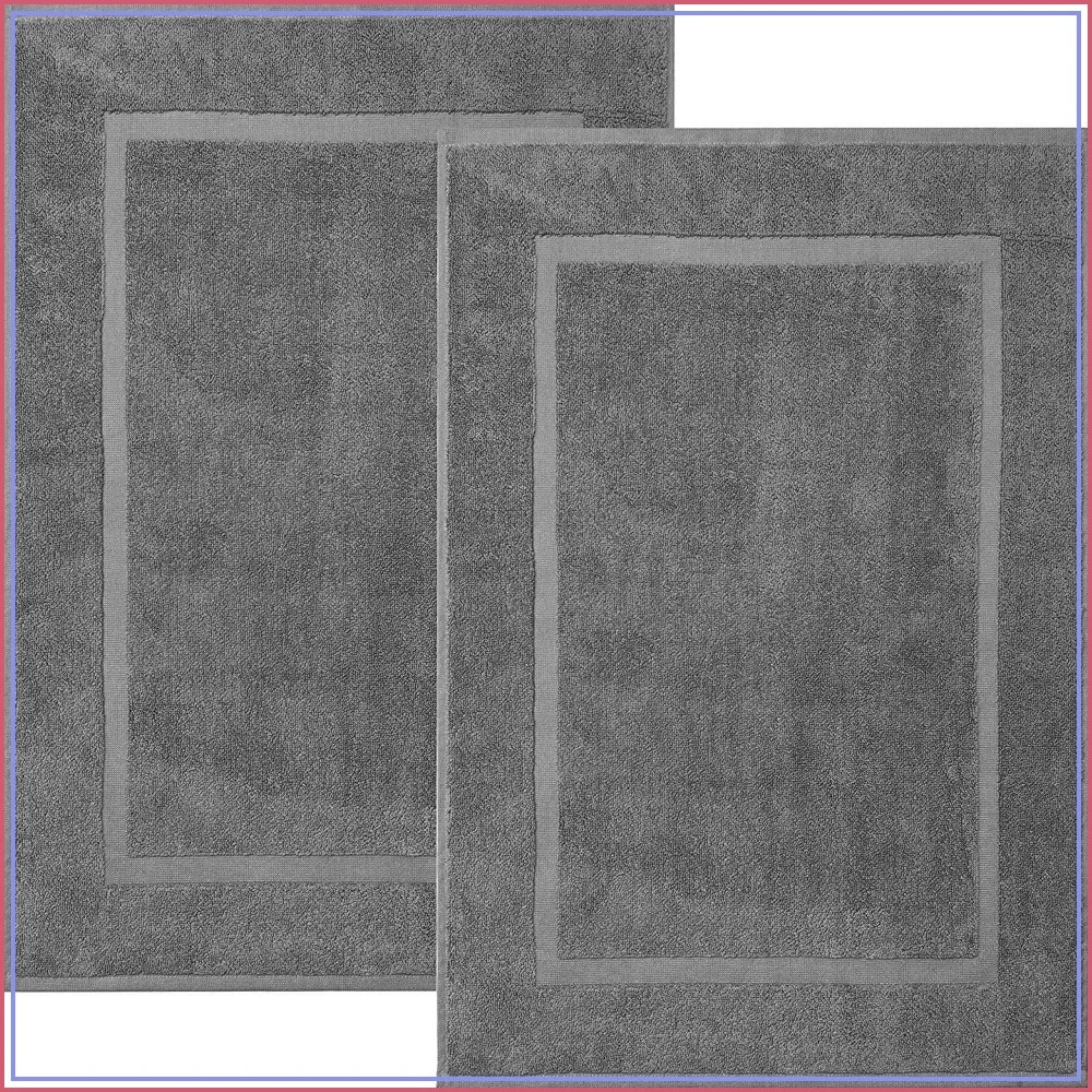 Plush Absorbent Bath Mat Set - 22x34 Inch, 2 Pack, Non-Slip Cotton Hotel Spa Mats