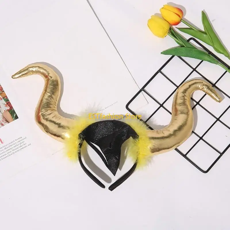 

Y5GC Cosplay Costume Headhoop Vintage Devil Horns Headgear Party Props Adult Headwear