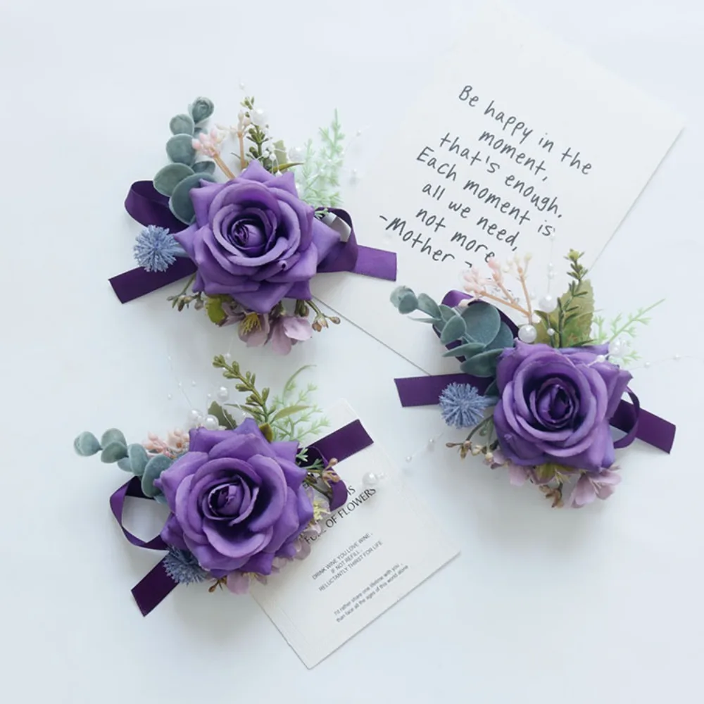 Elegante boda hombres novio muñeca ramillete Boutonniere uva seda Boutonniere accesorios matrimonio novia para ser