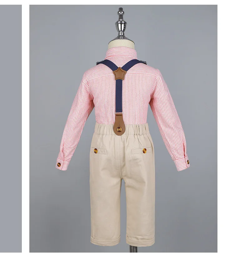 Boy's 4pcs Gentleman Suit Set With Shirt Pants Strap Bowtie For Stage Performance Graduation Ceremony And Holiday Party