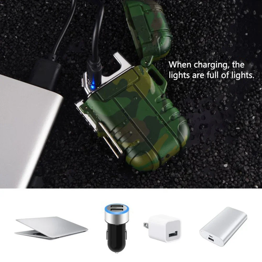 F12 USB Waterproof Plasma Lighter Double Arc Outdoor Camping Sports Windproof Lighter Smoking Camping Gadget Electric Lighter