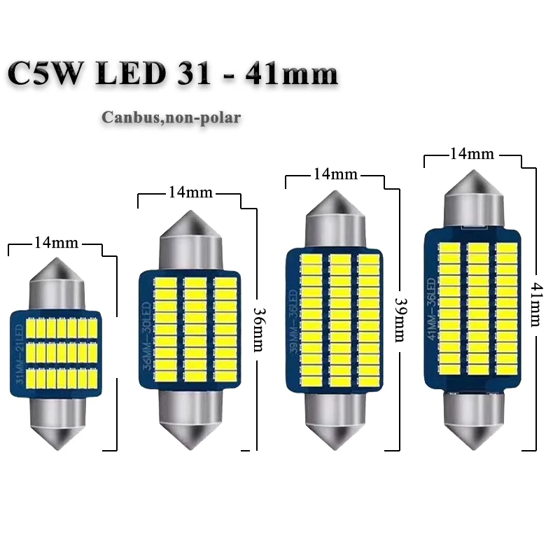 1/4/10 PCS C5W LED Bulbs Canbus Festoon 31mm 36mm 39mm 41mm 12V 7000K White Car Interior Dome Reading Lignts License Plate Lamps