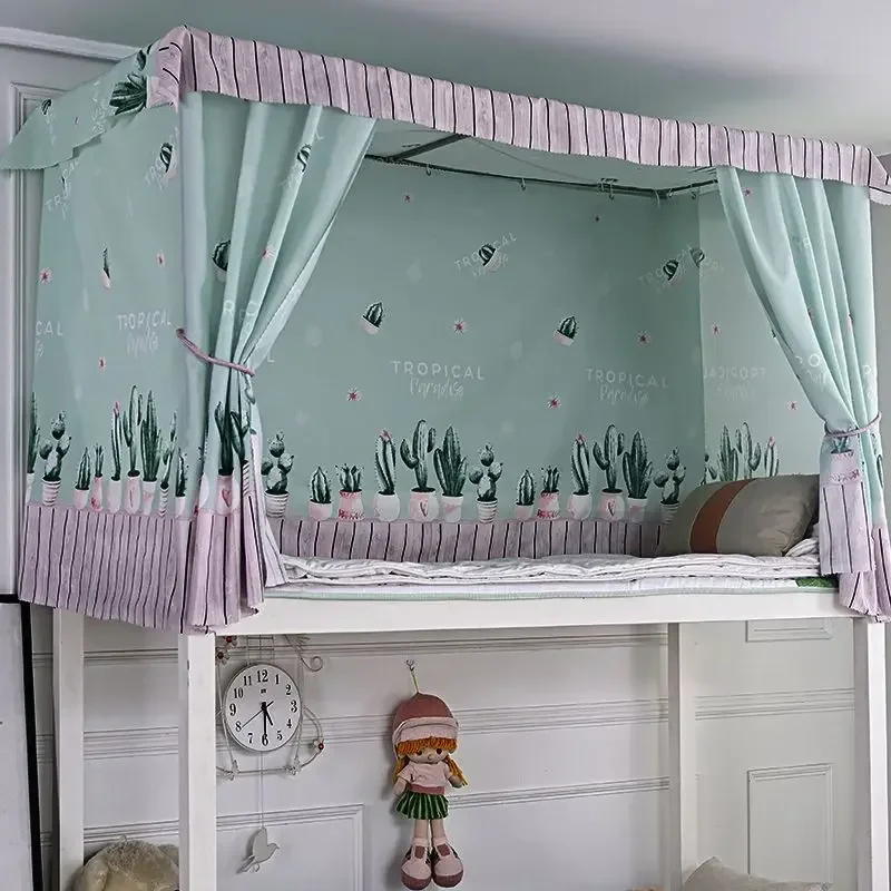 Printed Dormitory Bed Curtains With Rope and Clasp College Single Bed Shade Cloth For 4/4.5 Inch Student Dormitory Bed Canopy