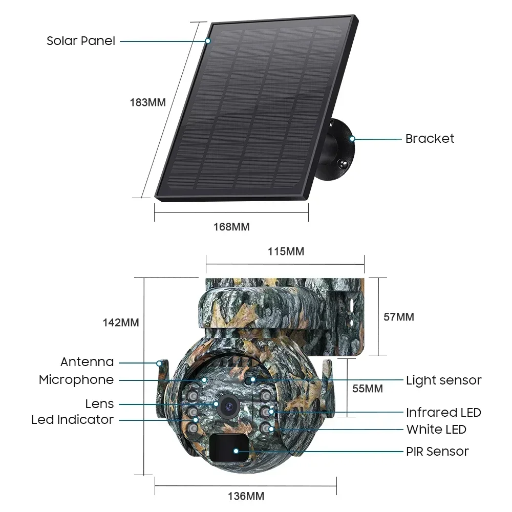 4G WLAN Wildkamera Solarbetrieben Nachtsicht PTZ Heimsicherheit Anti-Schaden IR-Kamera für Outdoor-Jagd – Detail 9