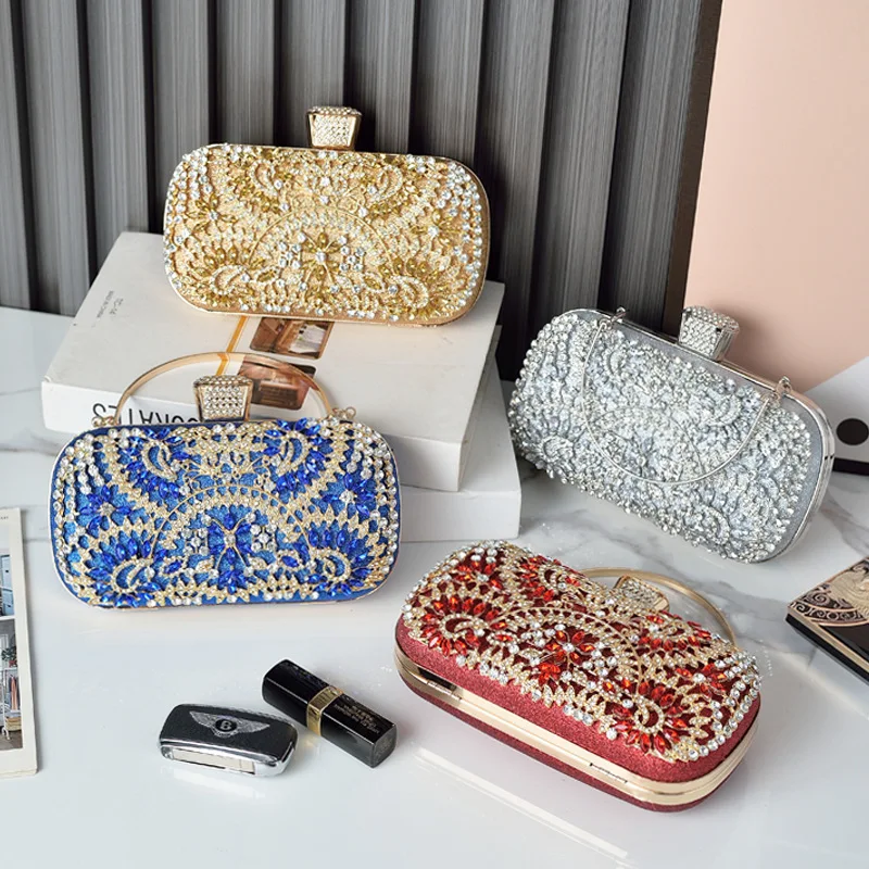 Women Clutch Party Luxury Blue Evening Bag Wedding Purse Crystal Chain Shoulder Bag High Quality Rhinestone Female Clutch Gift view 4