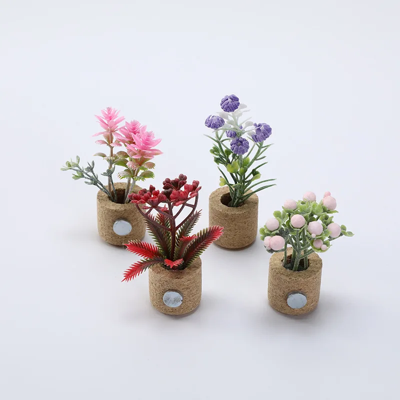 Künstliche Blumen, Korkpflanzen-Modell, Blumentopfpflanzen, Miniatur-Simulation, Puppenhaus-Kühlschrankaufkleber, Dekoration
