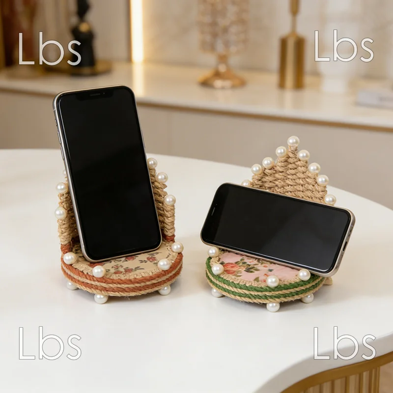 european style desktop handmade rope braided phone stand lazy portable for live stream decor