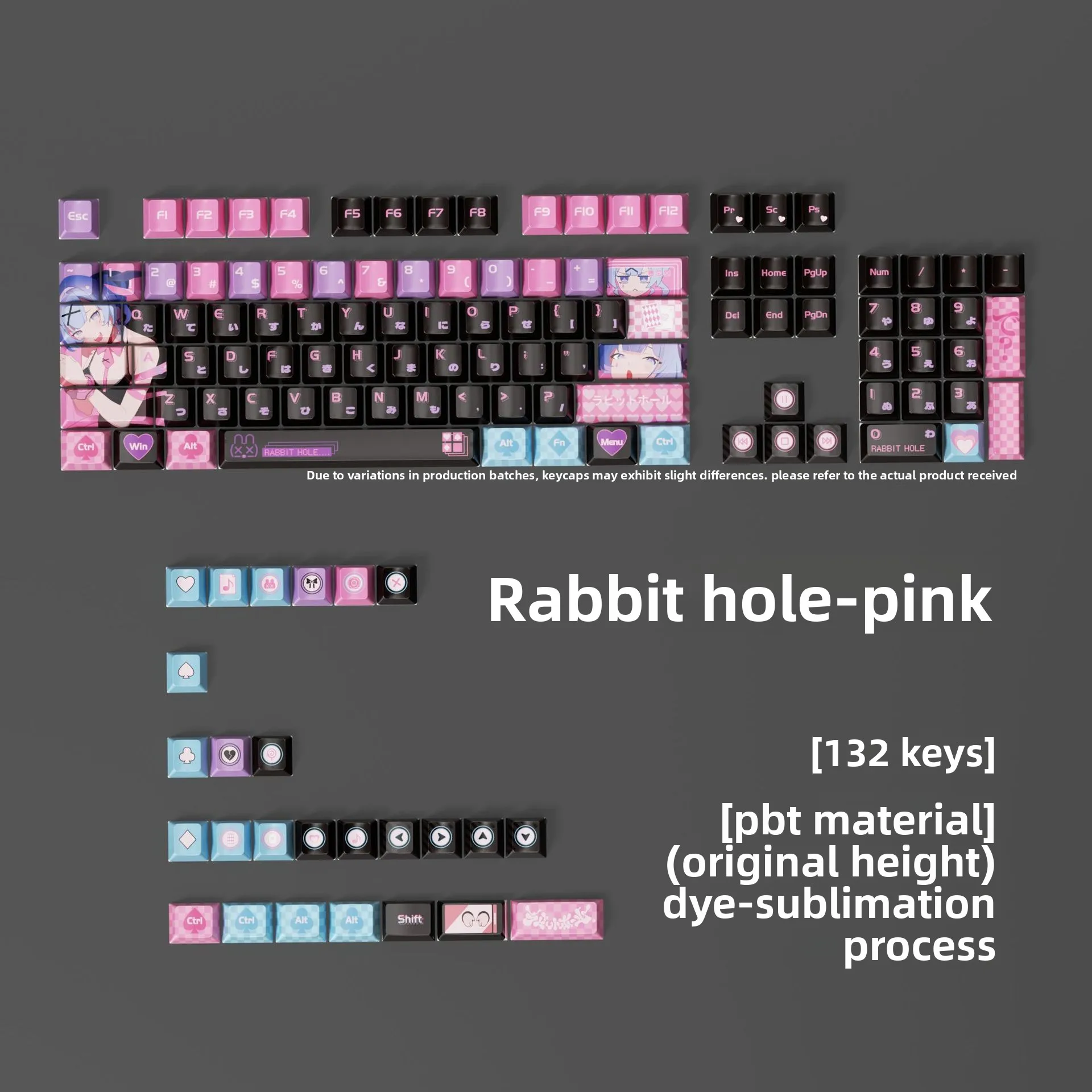 Pink Keycaps Anime Rabbit Hole PBT Dye-Sublimated Material 132-Key Full Set Original Height Mechanical Keyboard Keycaps