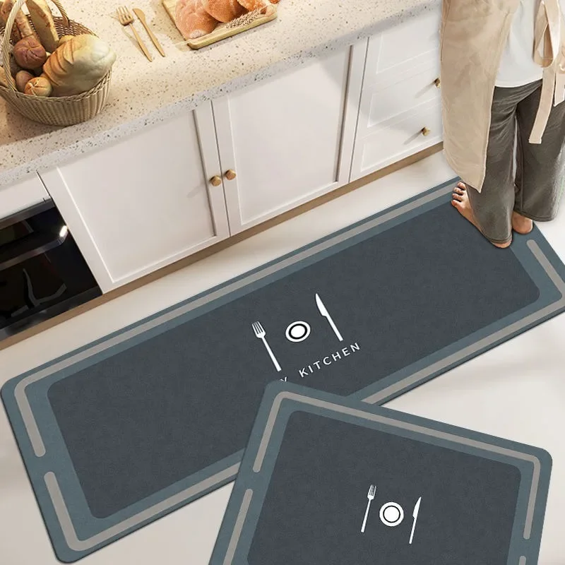 PVC Kitchen Carpet Waterproof Non-slip Floor Mat Leather Anti-oil Mats Home Decoration Rug Dark Gray Alfombra De Cocina 주방 카펫