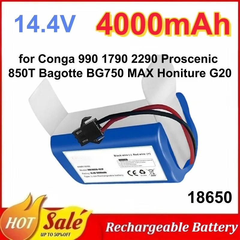 4000mAh 6800mAh Replacement Battery for Conga 990 1790 2290 Proscenic 850T Bagotte BG750 MAX Honiture G20 Robot Vacuum Cleaner