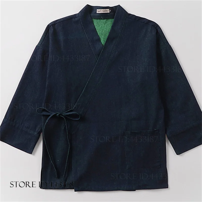 Big Size Denim Kimono Cardigan Traditional Japanese Yukata  Haori Samurai Costume Spring New Cotton Linen Coat Men's Shirt 9XL