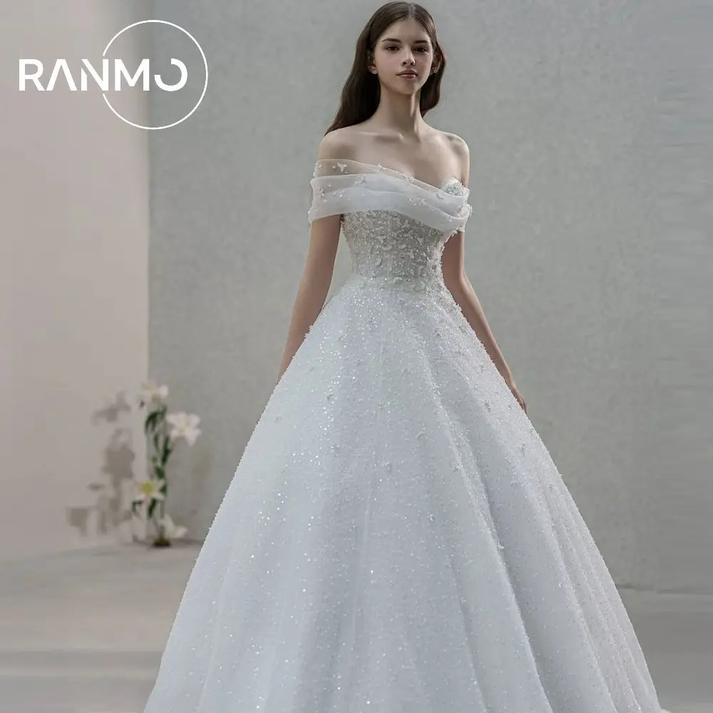 

Ranmo 2026 Luxury White Off The Shoulder Wedding Party Dress A-line Floor-Length Beaded Strapless New Bridal Gown Customized
