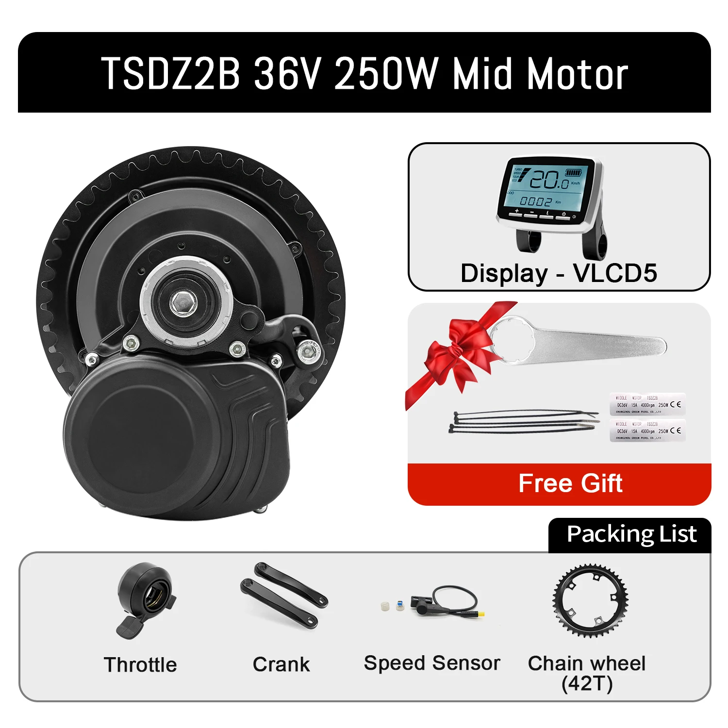 Tongsheng Mid Drive Motor TSDZ2B 36V 250W 350W TSDZ8 48V 750W TSDZ16 48V 1000W Elektrische Fiets Ombouwset met Accu
