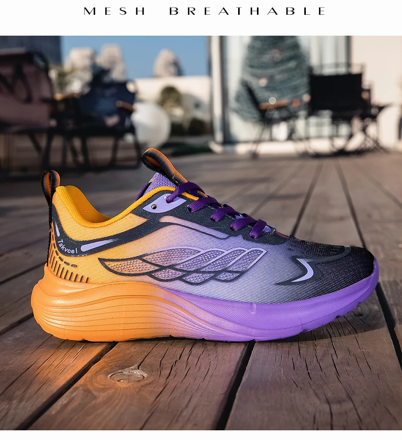 New Purple Orange Gradient Mesh Running Shoes for Men & Women, Lightweight Breathable Athletic Sneakers