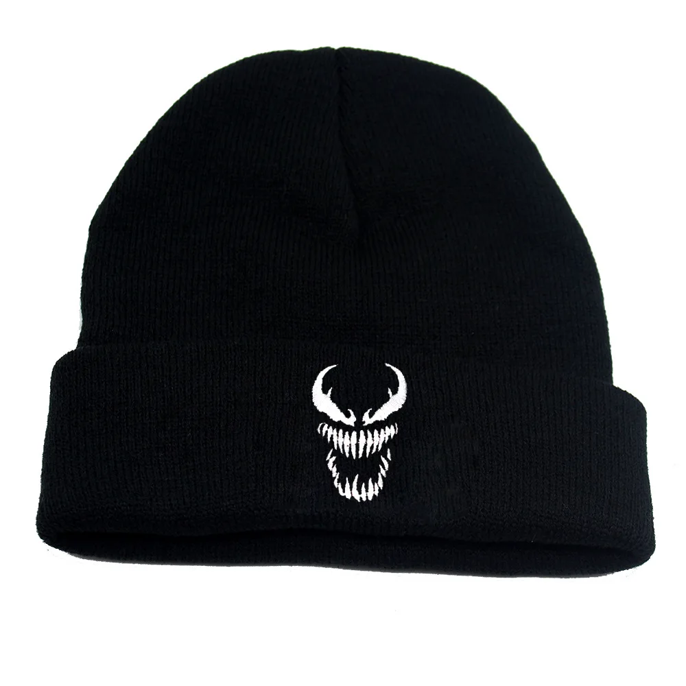 Venom Beanie Hat XMAS Women Men Venom vs Spiderman Cosplay Hat Warm Adult Embroidery Hat Knitted Cap Christmas Gift Party Props