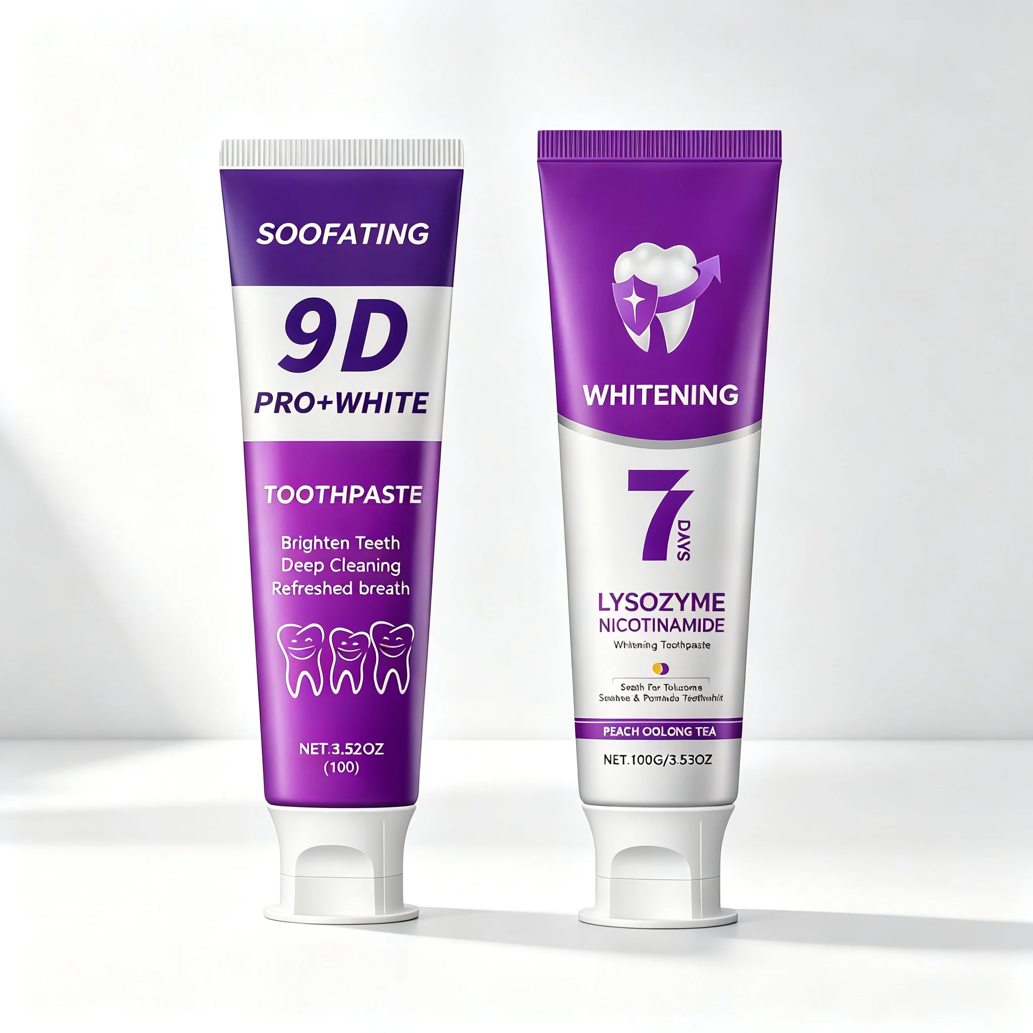7-Day Teeth Whitening Toothpaste with Lysozyme & Niacinamide, 9D Pro+White Deep Clean, Peach Oolong Tea Flavor, 100g