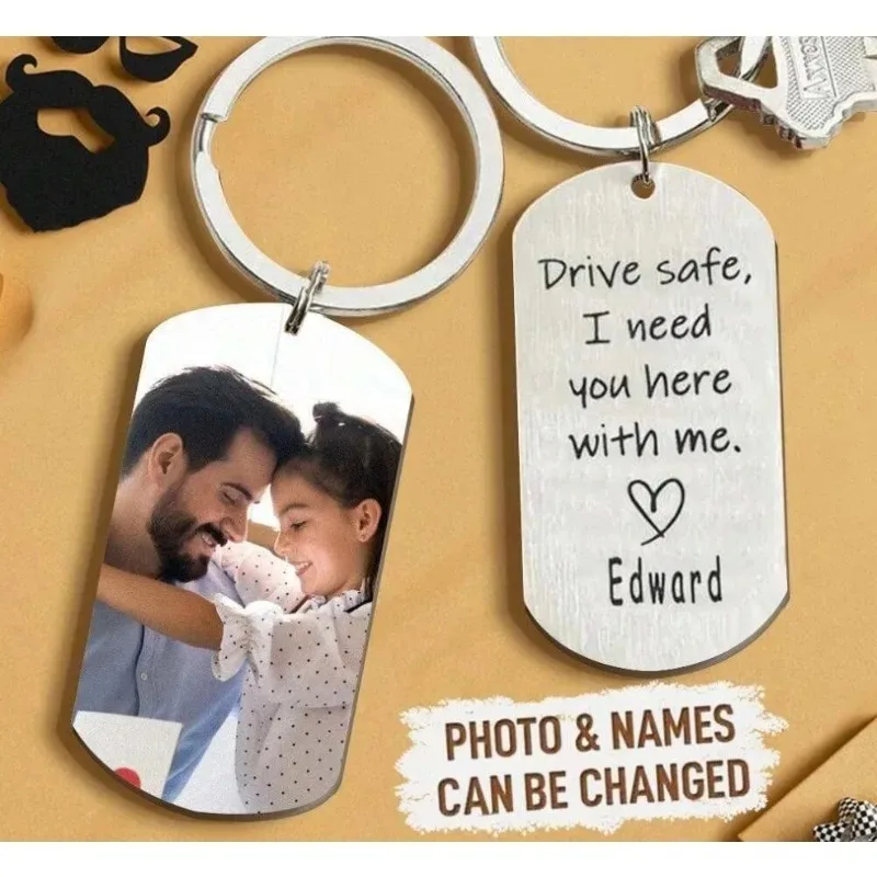 Customized LOGO Color Pet Photo Pendant Keychain Stainless Steel Military Brand Necklace Men's and Women's Jewelry Keyring Gift