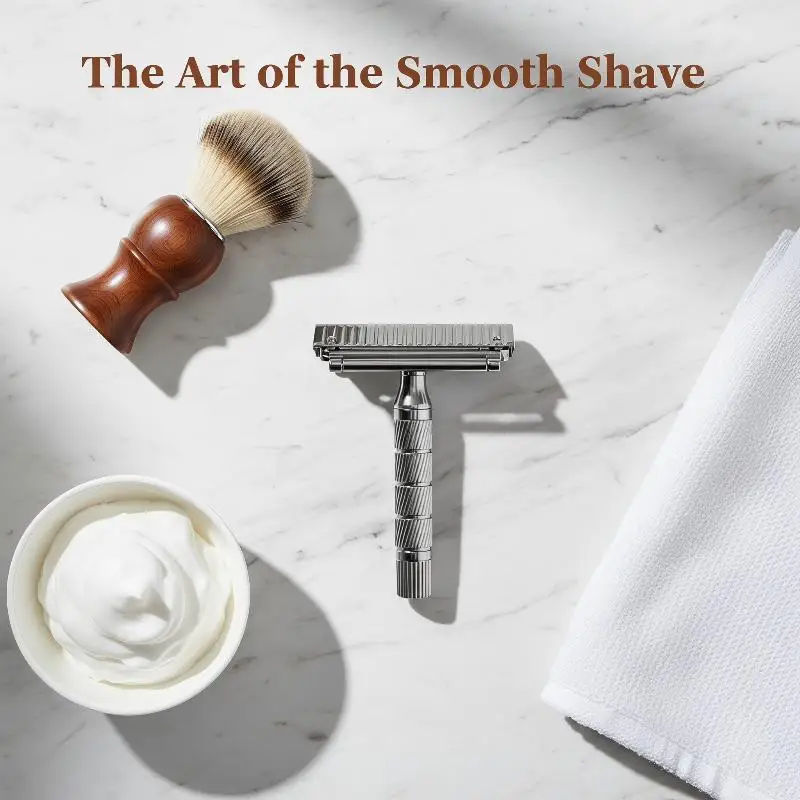 Matte Black Single Blade Manual Safety Razor with Leather Case for Home Travel Men's Wet Shaving Use