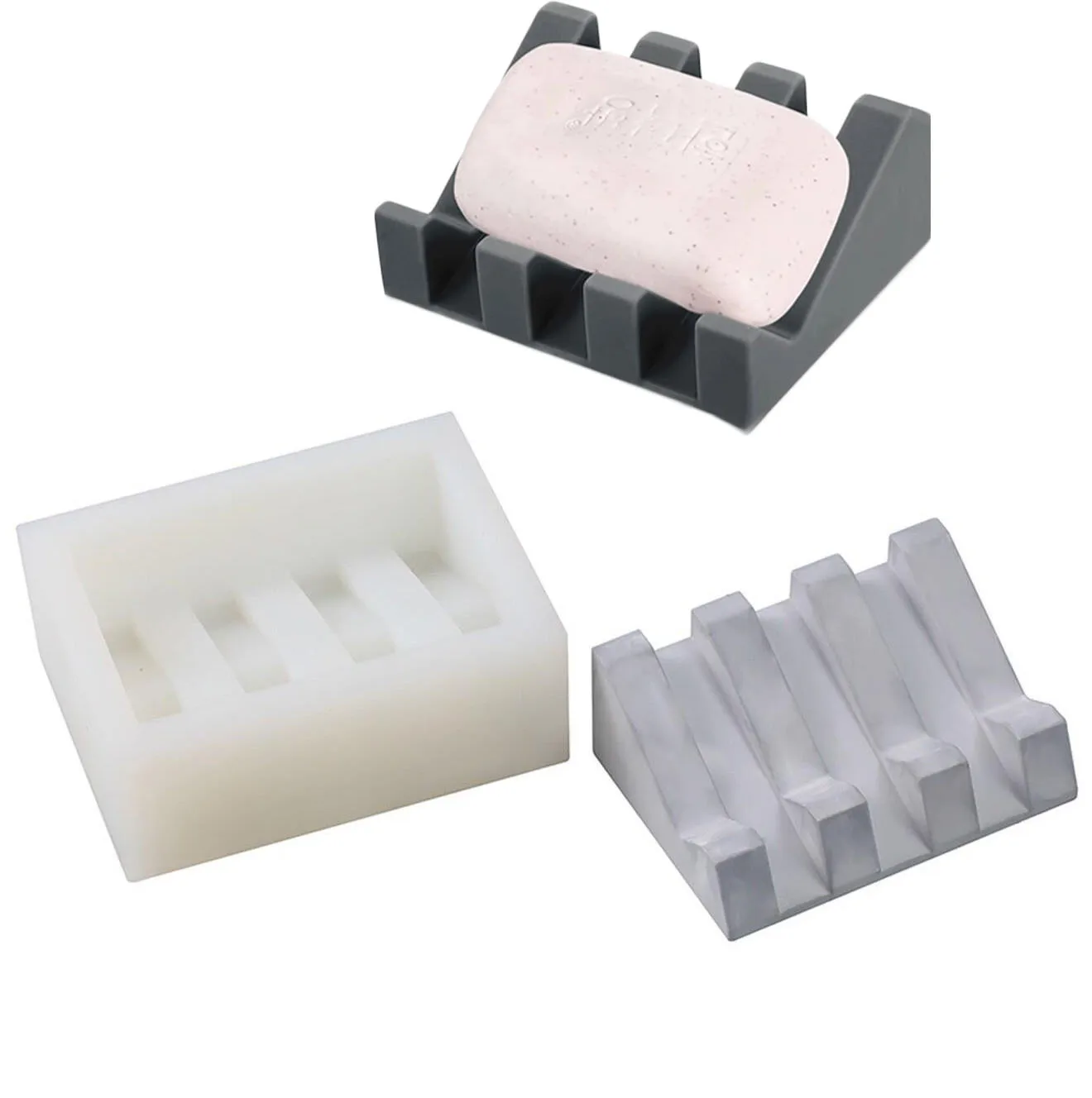 

Silicone Soap Dish Mold,Self Draining Soap Holder Molds for Shower Bathroom Sink,Sponge Holder Soap Saver Tray Cement Mold