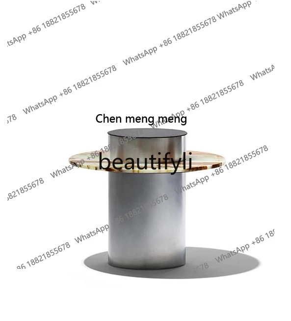 

Modern simple round edge few ancient sapphire marble Bauhaus retro sofa edge few home accessoriesH