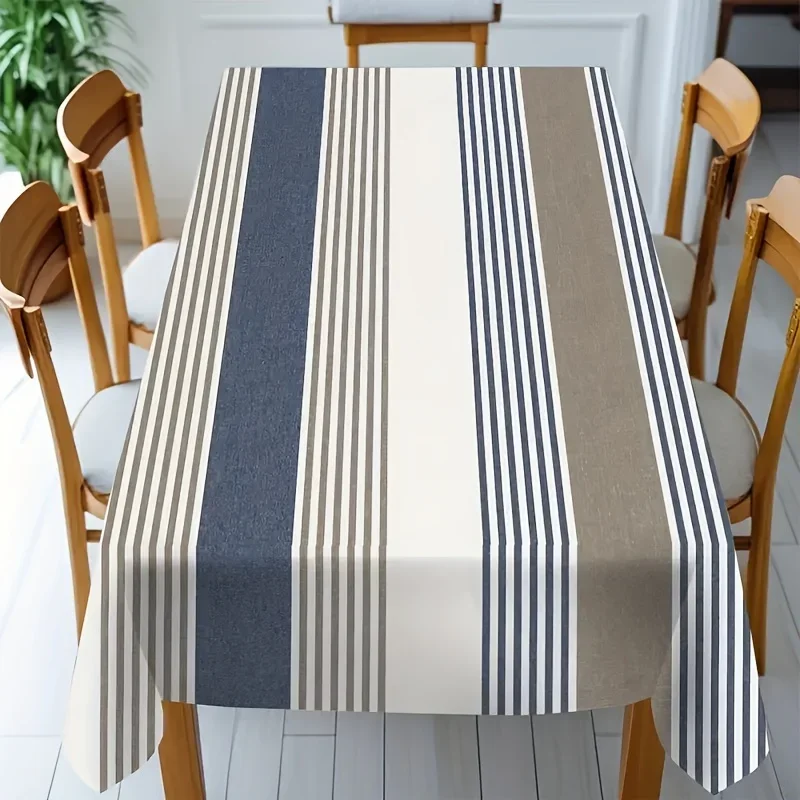 1 rectangular tablecloth in navy blue with white stripes - suitable for indoor and outdoor dining tables