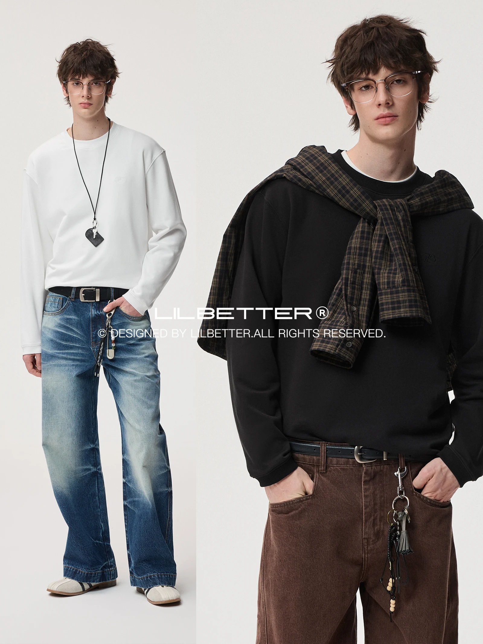 Lilbetter Long Sleeve T-Shirt Embroidered Logo round Neck Loose Fit Base Layer Shirt Soft Towel Texture Autumn Fashion Casual