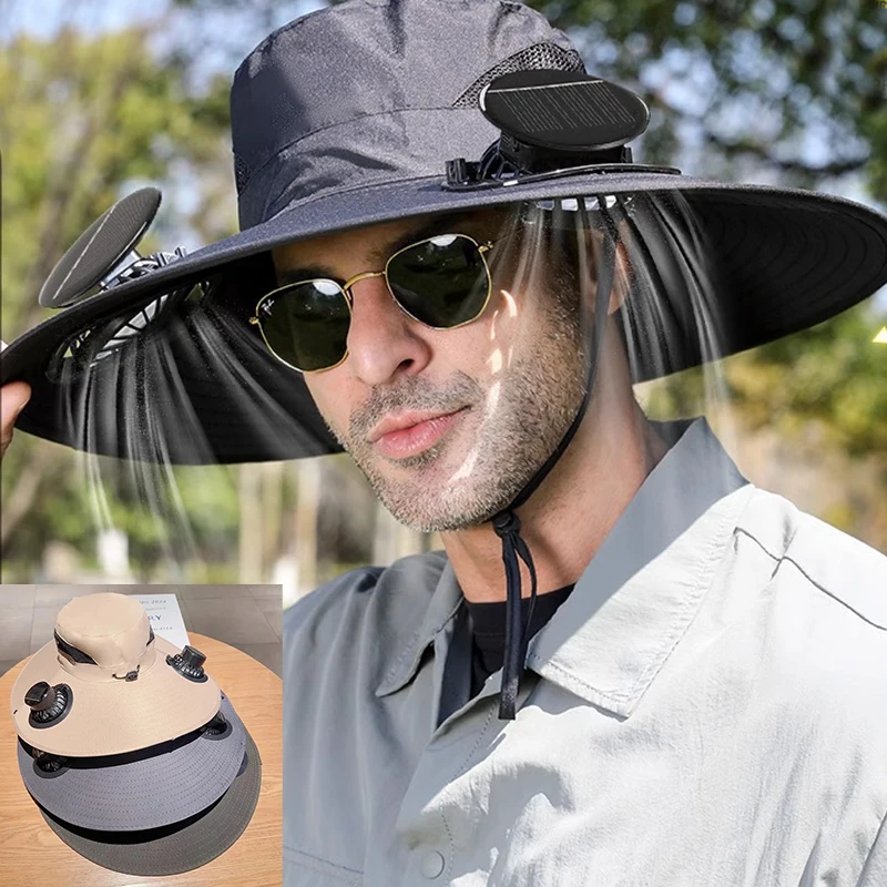 

2025 New Large Size Sun Hat Rechargeable Men's Outdoor Camping And nature hike hat Solar Charging Fisherman Gift For Father