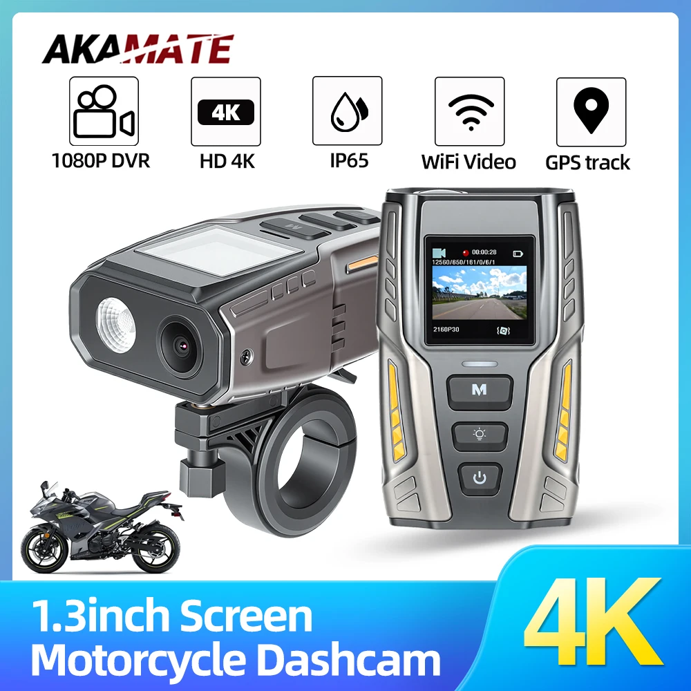 

4K DVR Motorcycle Bicycle Driving Recorder 1.3inch Screen Dash Camera Recording for Cycling Riding GPS Track Waterproof WIFI