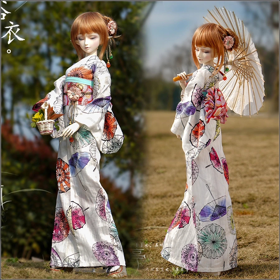 Delicate BJD Doll Clothes 1/6 1/4 1/3 Painted Umbrella Pattern Japanese style Kimono DD MSD Summer Yukata YOSD Uncle Accessories