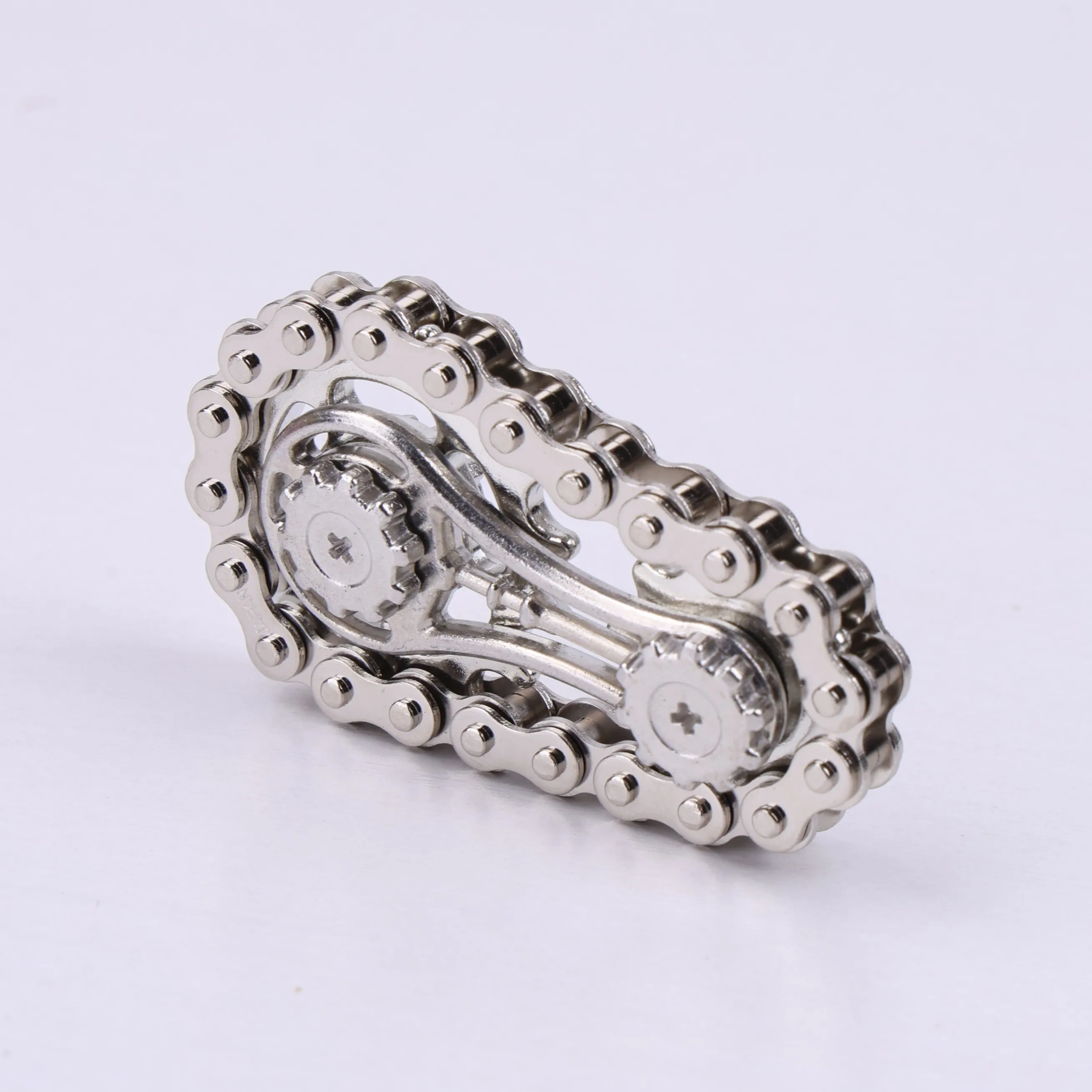 Stainless steel bike chain gear fidget spinner, silent smooth spinning, portable pocket EDC decompression toy, relieve anxiety