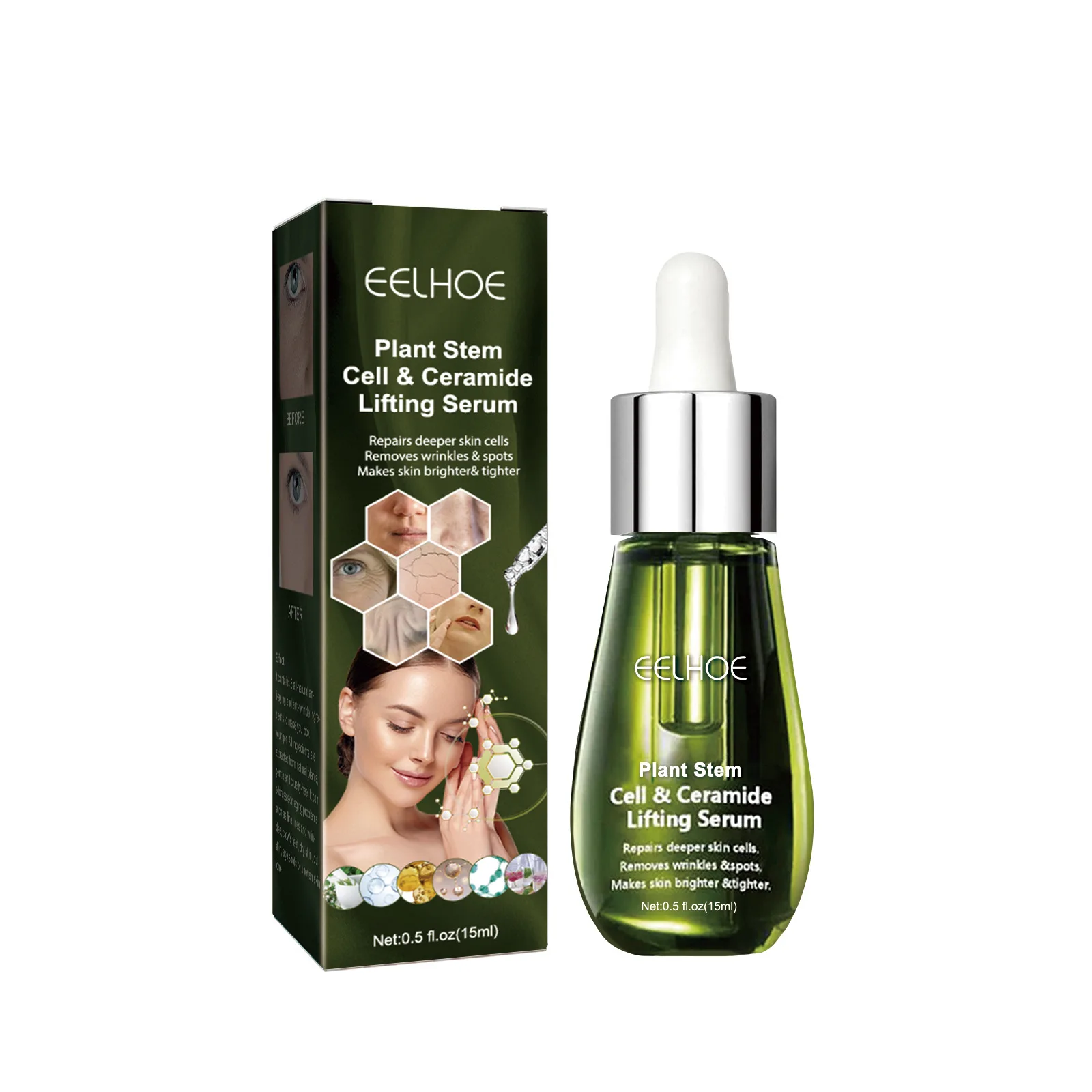 Face Serum Plant Stem Cell & Ceramide Lifting Natural Skin Lightening Essence Repair Damaged Skin Reduce Fine Lines & Wrinkles