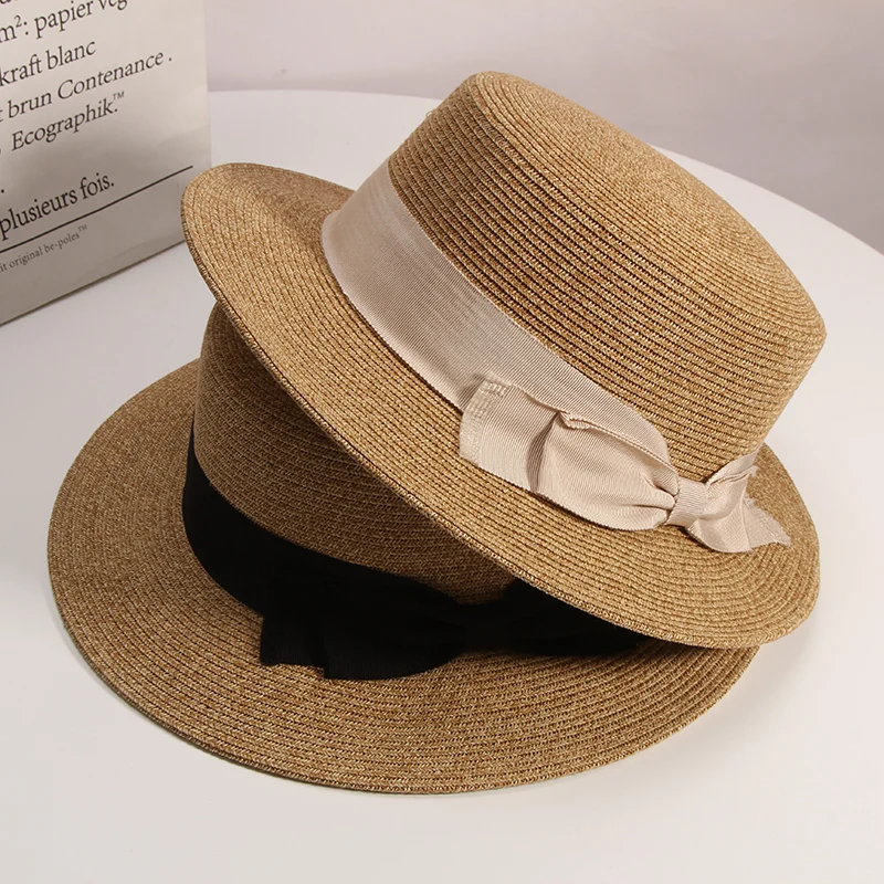 

Summer Hats for Women Sunscreen Straw Hat Summer British Vintage Flat-top Top Hat Travel Beach Hat Chapeu Panama Feminino