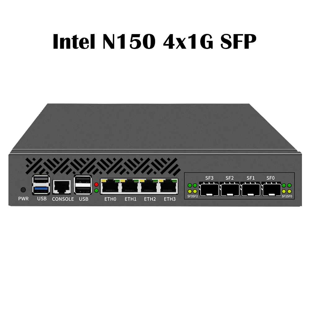 Rackmount 1U 9.5' Firewall Server Intel N150 4×10G SFP Ports 4×2.5G I226-V LAN Network Security Mini PC PfSense OPNsense Router