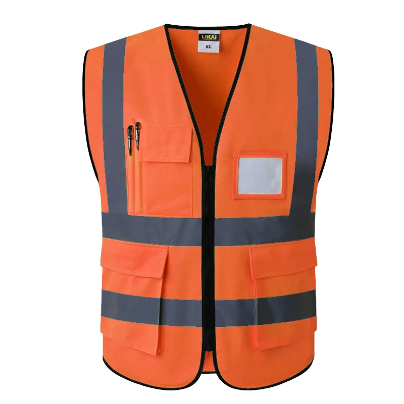 Orange safety vest reflective company printing logo security vest reflective vest pockets 