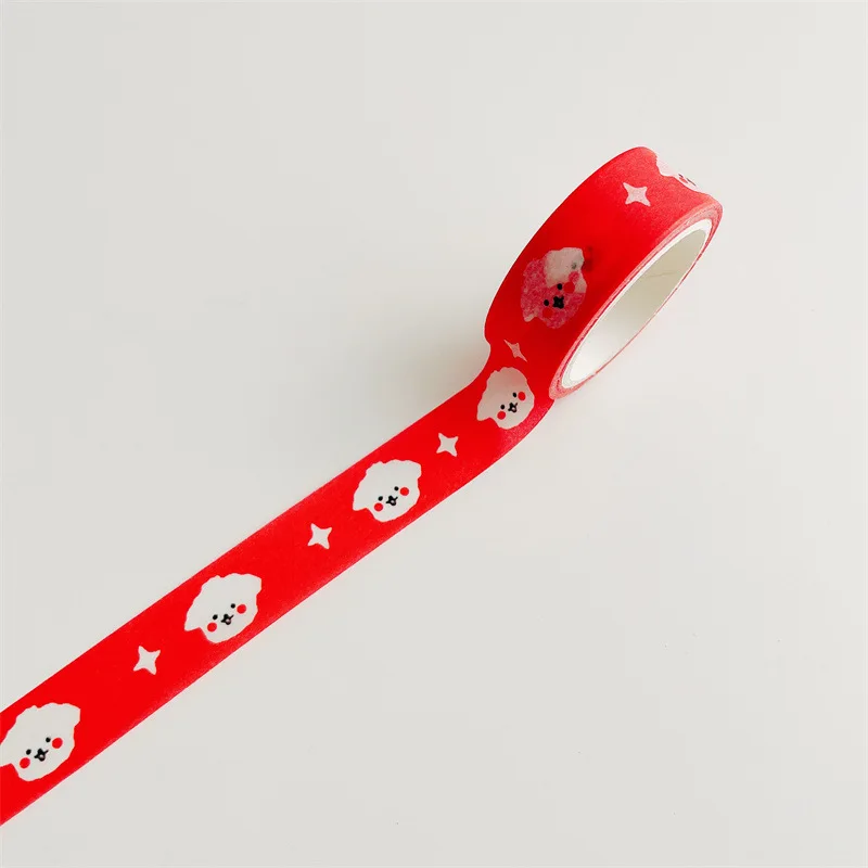 

Рулон эстетичной клейкой ленты васи 5 м с мультяшными щенками и тюльпанами, декоративная клейкая лента для дневников и поделок, съемная, с волнистым краем