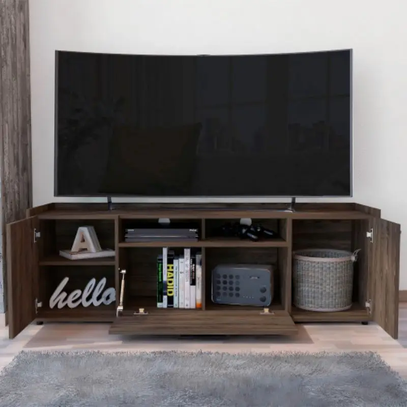 TV stand, for TVS over 60 inches, double door cabinet, one flexible cabinet, dark walnut