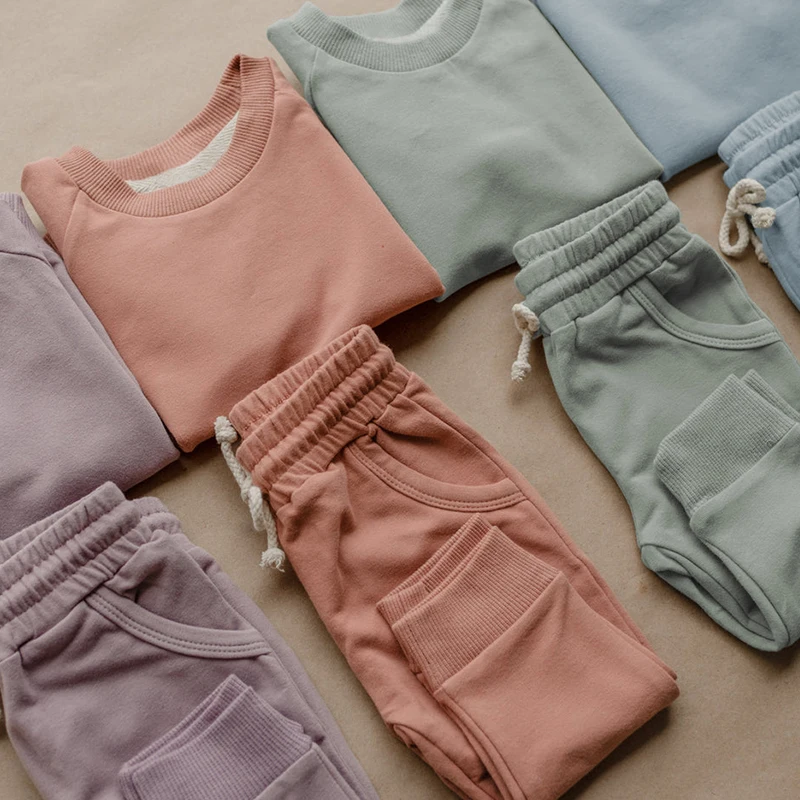 100% Cotton Children's Sweatshirt Suit Spring New Long-Sleeved Pullover Tops Drawstring Pants Casual Homewear Two-Piece Sets