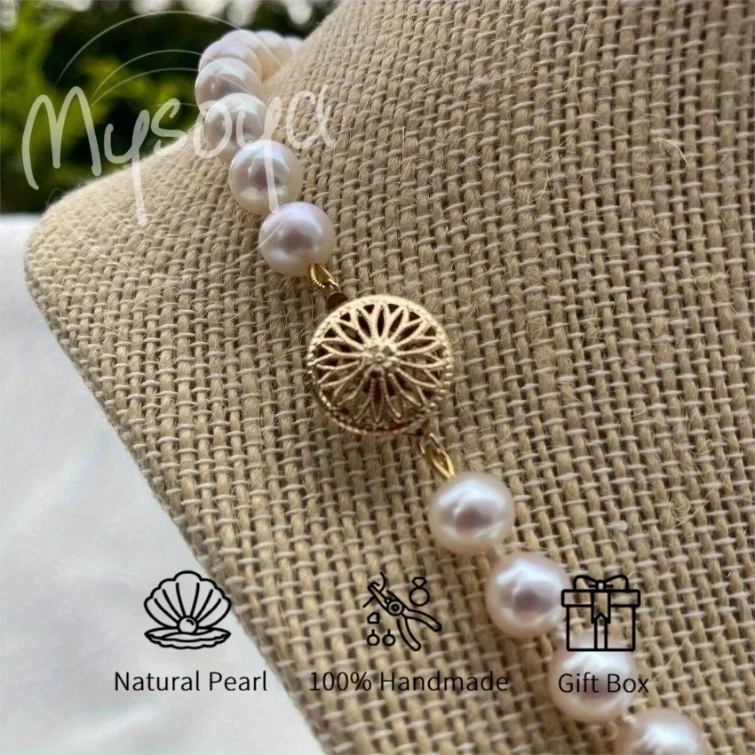 

MYSOYA 7-8 мм AK ожерелье из пресноводного жемчуга разных размеров с подарочной коробкой идеальный подарок на свадьбу, день рождения, Рождество, Новый год