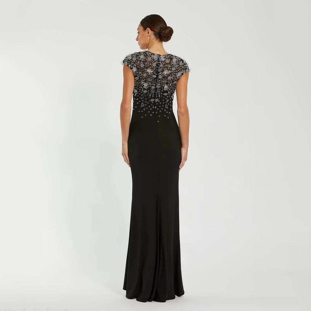 ABITO FORU Abito da sera elegante nero Jersey per abito da ballo con o-collo lungo fino al pavimento Abiti da festa in cristallo dritto personalizzato