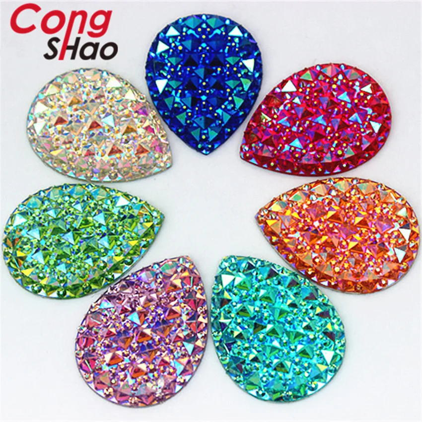Cong Shao 30Pcs 30*40mm AB Color Drop Shape Resin Rhinestones Appliqu Flatback Crystal Stones DIY Costume Accessories CS523