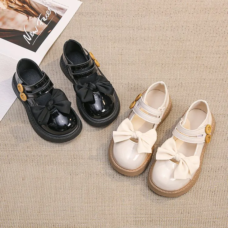 

2026 Girls Princess Leather Shoes Spring Autumn Children's Flats Fashion Sweet Kids Bowknot Mary Jane Shoes Glossy Thick Bottom