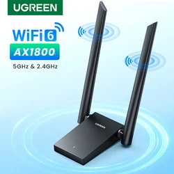 Adattatore WiFi UGREEN AX1800 WiFi6 USB3.0 5G e 2.4G Dual-Antenna USB WiFi per PC Laptop Antenna Wifi rete ricevitore Ethernet USB