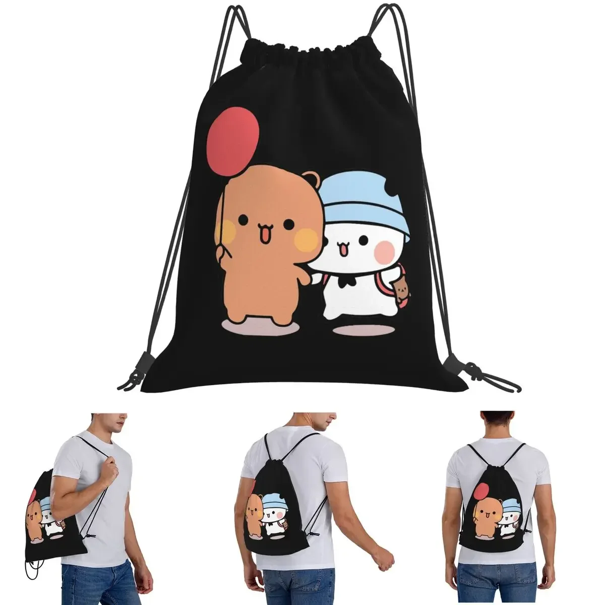 

Рюкзаки с воздушным шаром «Медведь и панда» Бубу Дуду, модные портативные рюкзаки на шнурке, карманные сумки для мелочей, сумки для книг для мужчин и женщин, школьные