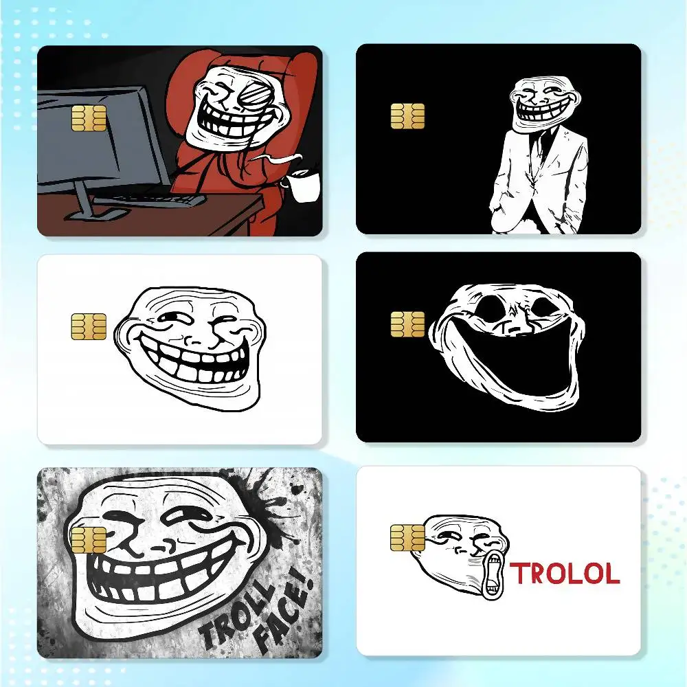 Art T-Trollface Matte Card Stickers For Credit Cards Debit Cards And Transit Cards 4Pcs