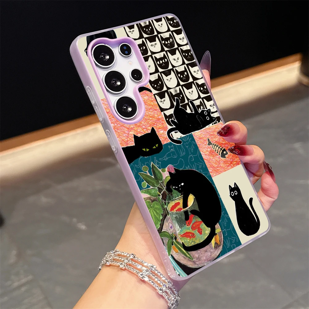 Für Samsung Galaxy A16 A15 A55 A35 A36 A56 S26 S25 S24 Ultra S23 S21 S22Plus Schwarze Katze Kunst-Kollage TPU Handyhülle Silikon-Cover – Detail 6