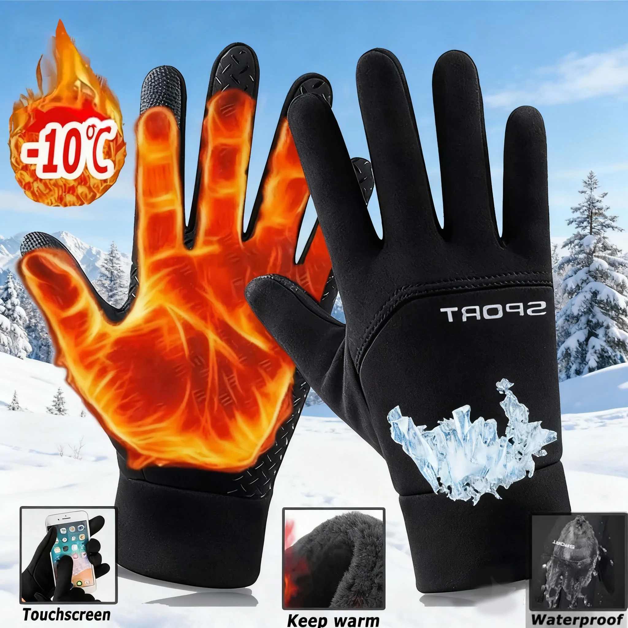 

Outdoor Winter Gloves Men Women Touchscreen Warm For Cycling Driving Motorcycle Cold Gloves Windproof Non Slip Gloves L-XL